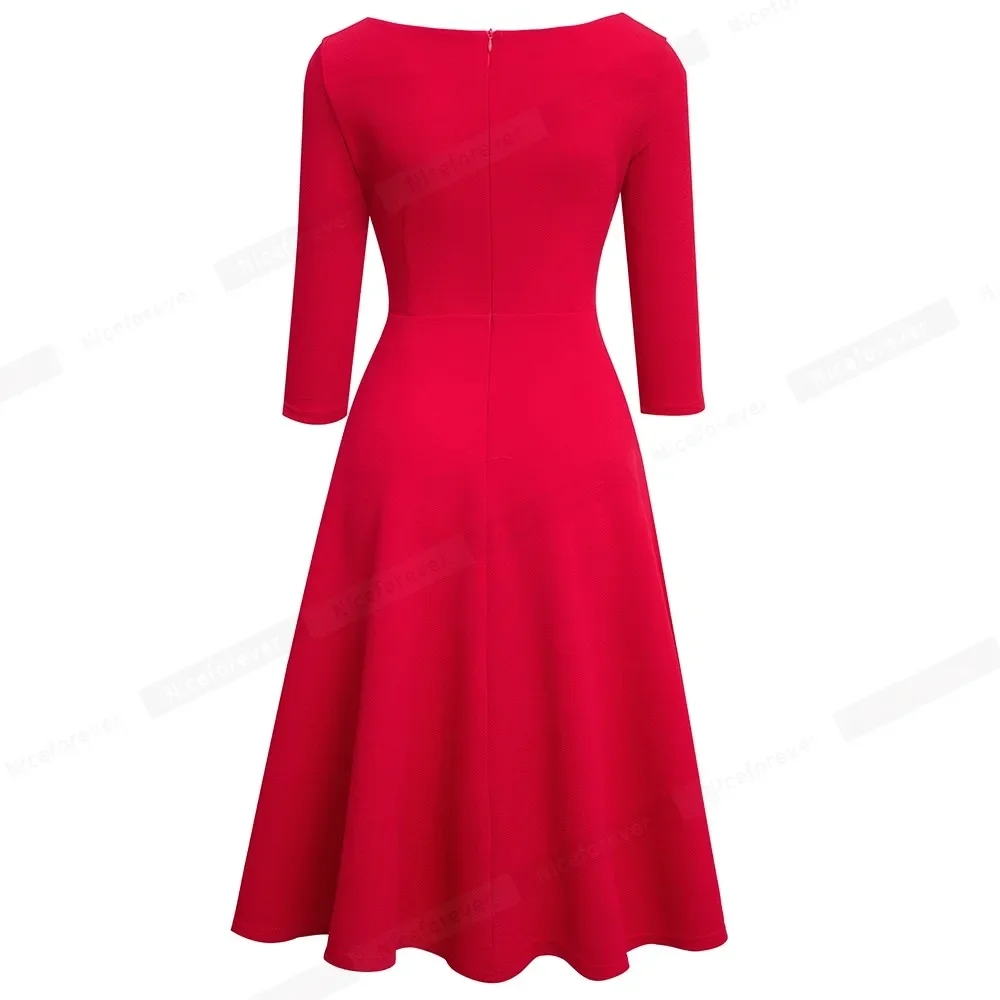 

Nice-forever Spring Women Fashion Solid Color Sexy Low Cut Dresses Cocktail Party Elegant Flare A-Line Dress A292