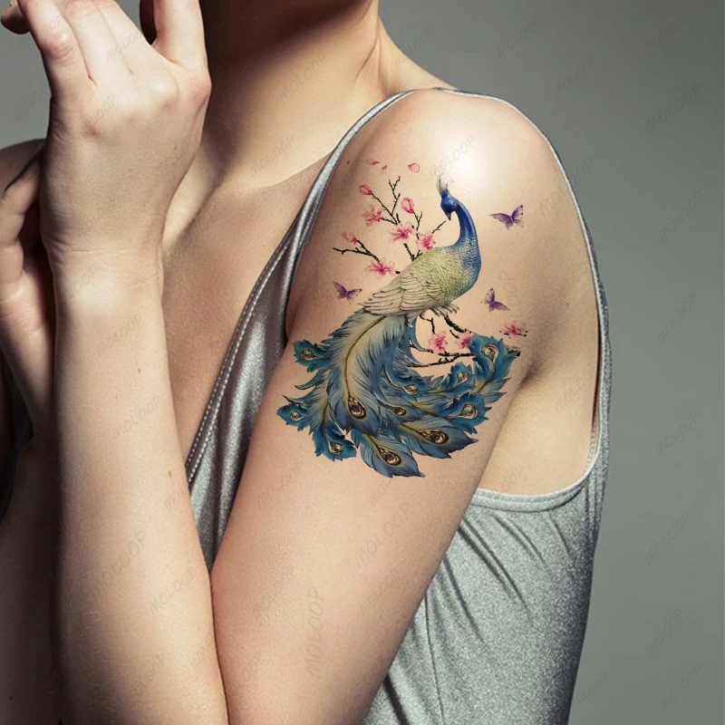 Tattoo Sticker Temporary Sexy Peacock Butterfly Flowers Color Cartoon Arm Hand Chest Makeup Art for Kids Women Men Fake Tatoos