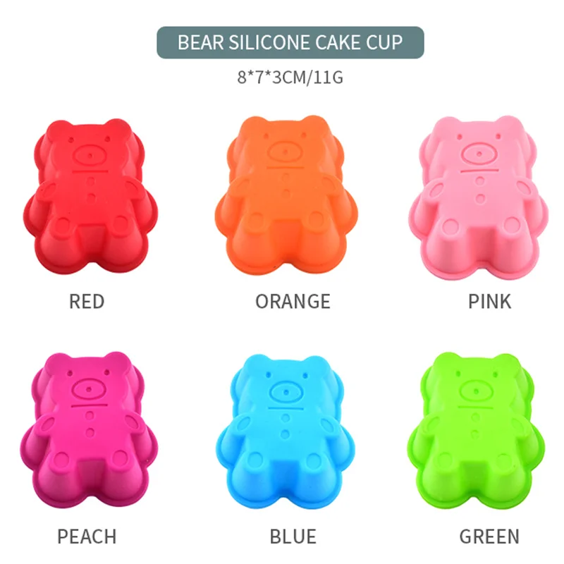 1Pcs Colorful Silicone Cupcake Liners Reusable Baking Cups Nonstick Easy Clean Pastry Muffin Molds Bears