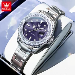 OLEVS 9945 Original Diamond Quartz Watch for Women Fashion Elegant Ladies Watches Stainless Steel Waterproof Women's Wristwatch