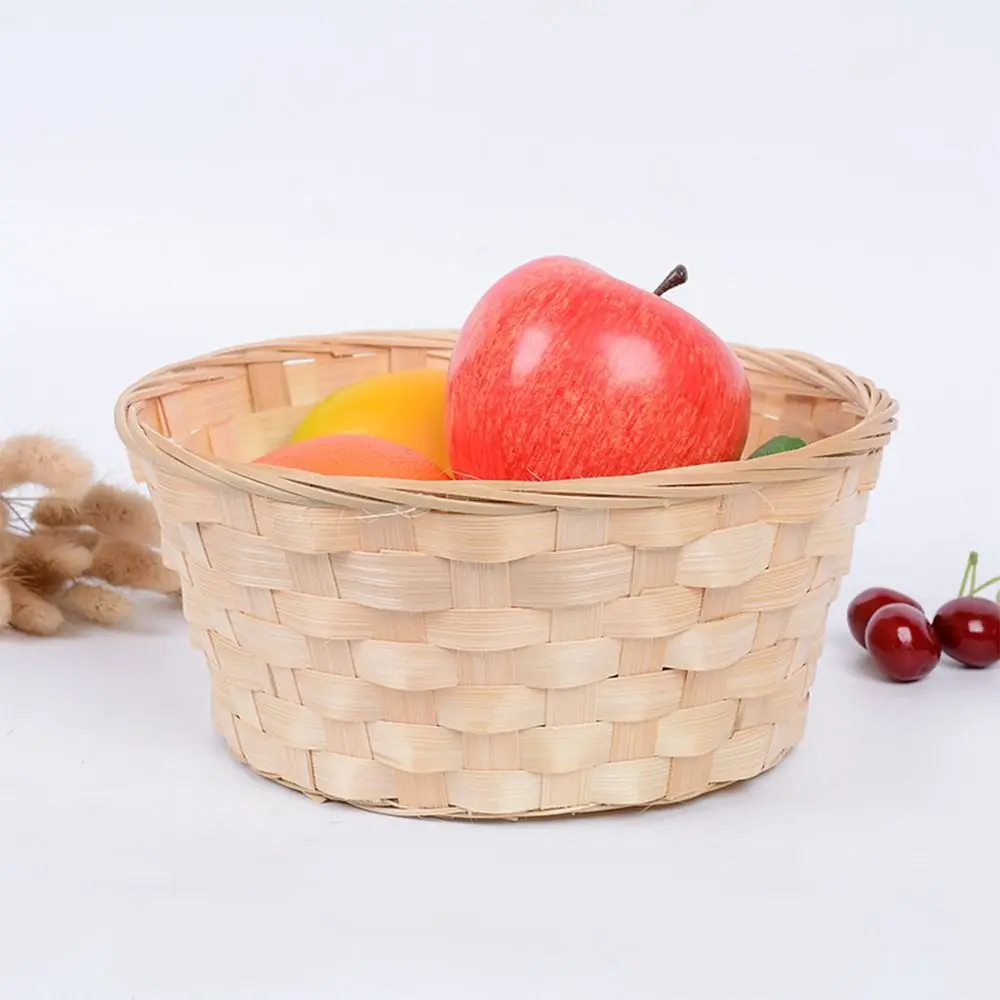 Multifunction Storage Basket Yellow Handmade Rattan Weaving Basket Round Home Decoration Flower Basket For Fruit Bread Sundries