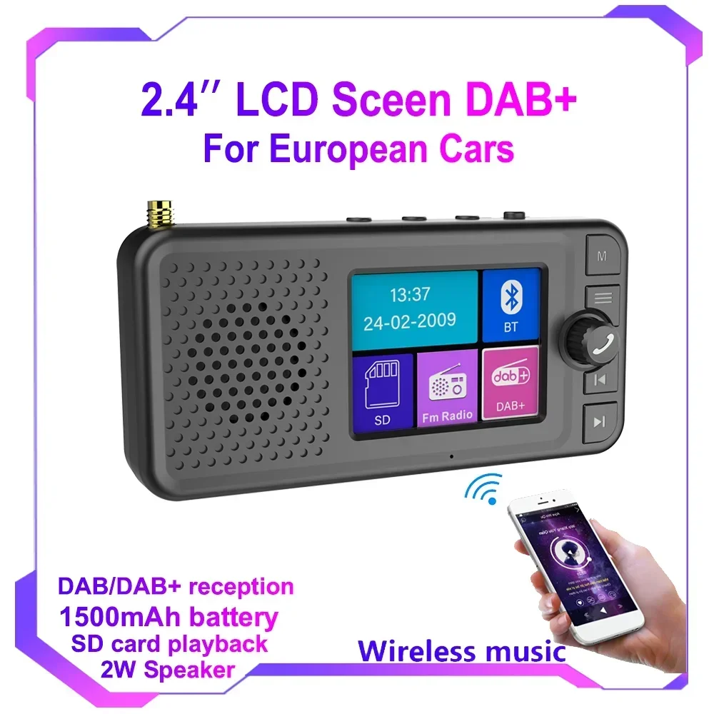 Car DAB Radio Receiver 2.4Inch Screen Stereo Sound Digital Signal Antenna Broadcast Adapter FM Transmitter 2W Speaker 2025 New
