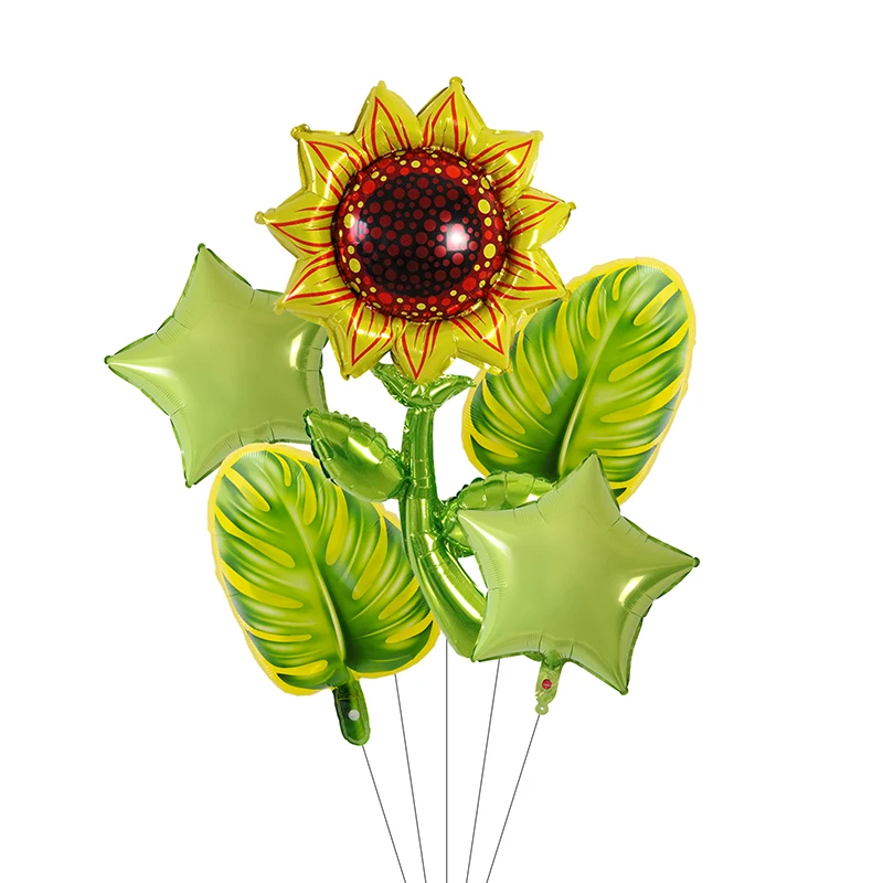 6Pcs Sunflower Leaf Star Balloons Set Coconut Leaves Globos Earth Day Protect Surroundings Theme Birthday Party Home Decorations