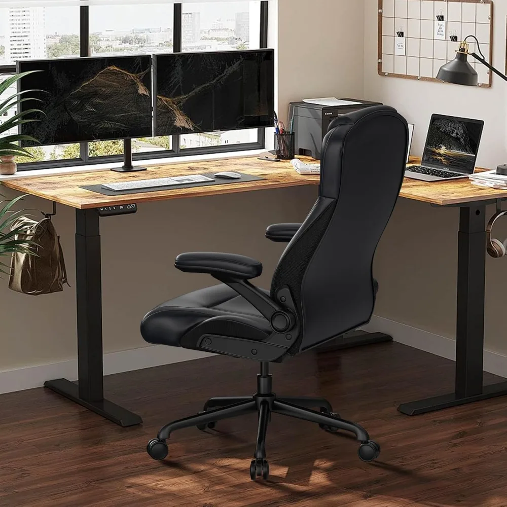 

Ergonomic Large Office Chair with Lumbar Support and Flip-up Armrests, Heavy-duty PU Leather Computer Desk Chair, Black
