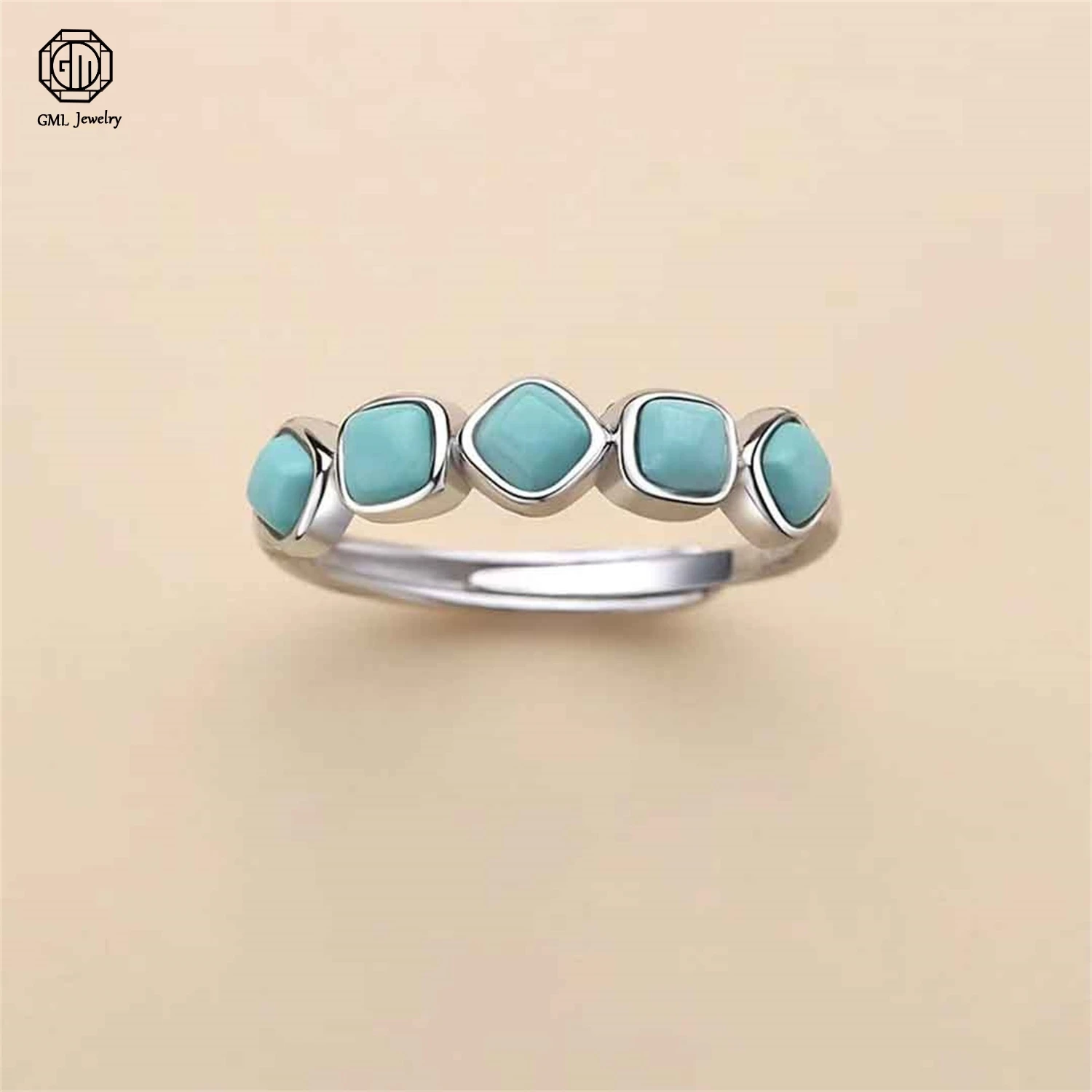 Ethnic Style Geometric Natural Raw Turquoise Ring New Fashion High End Unique Ancient Band Exquisite Open Ring Jewelry Gift