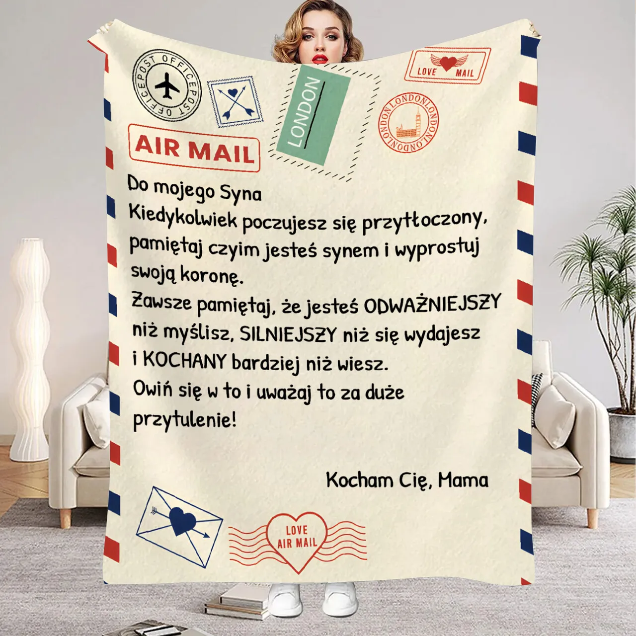 2026 New Year Gift Blanket Mother's Letter to Daughter Son Polish Print Soft Flannel Blanket for Home Bedroom Decor Christmas #1