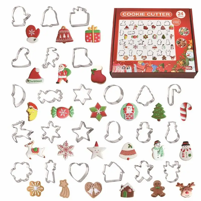 Christmas Cookie Cutters Gingerbread Cookie Cutters 24 Pieces Biscuit Cutters Snowman Christmas Tree Gingerbread Man Candy Cane