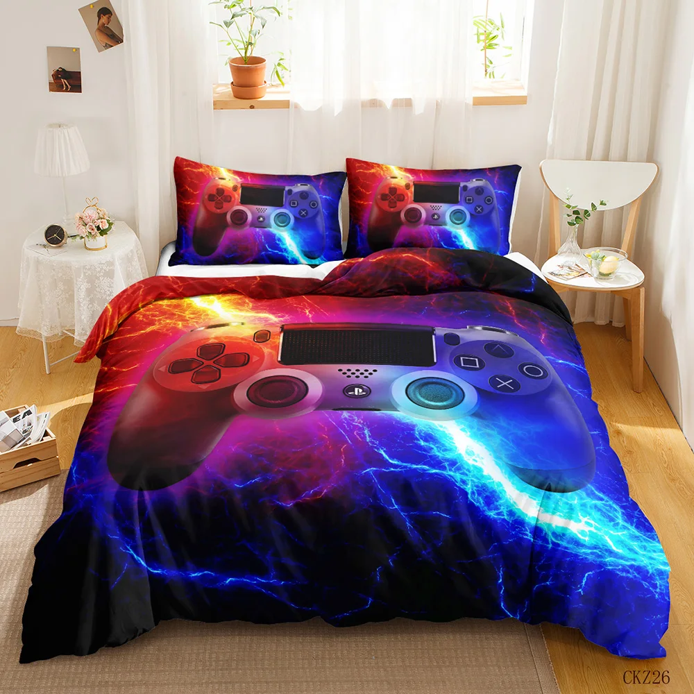 Gamer Bedding Sets For Boy,Gamepad Controller Duvet Cover Set King Size,Video Games Comforter Cover Teens Polyester Quilt Cover