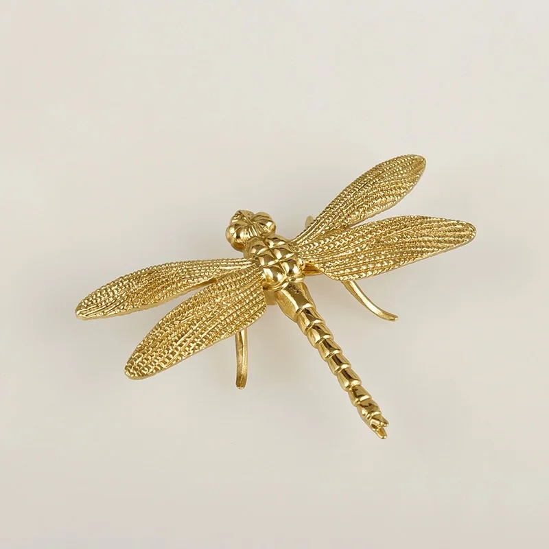 Exquisite 8PCS Solid Brass Gold Dragonfly Furniture Handles Drawer Knobs Cupboard Wardrobe Closet Dresser Cabinet Door Pulls