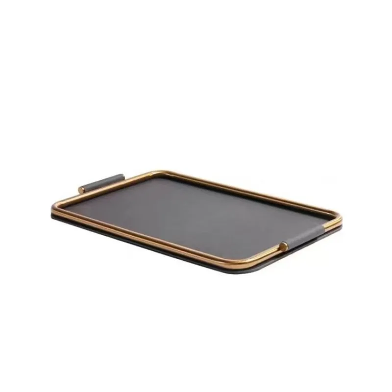 Minimalist Modern Metal Leather Tray Desk, Desktop Storage Organizer, Soft Decor Ornament for Living Room, Bedroom & Office