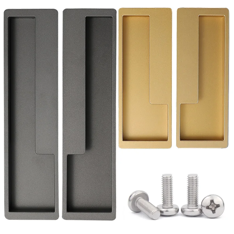 Embedded Sliding Door Handle with Hidden Screws, Modern Simple Handles for Barn Drawer Cupboard Wardrobe Flush Pull and Knob