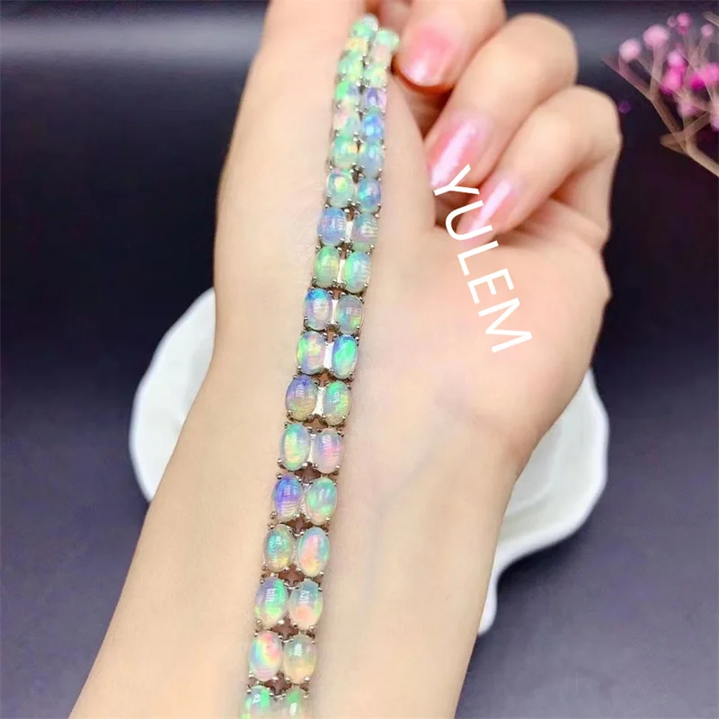 Jewelry 925 Silver Opal Bracelet 50 Pieces Natural Australia Opal Jewelry Sterling Silver Opal Bracelet Gift for Woman