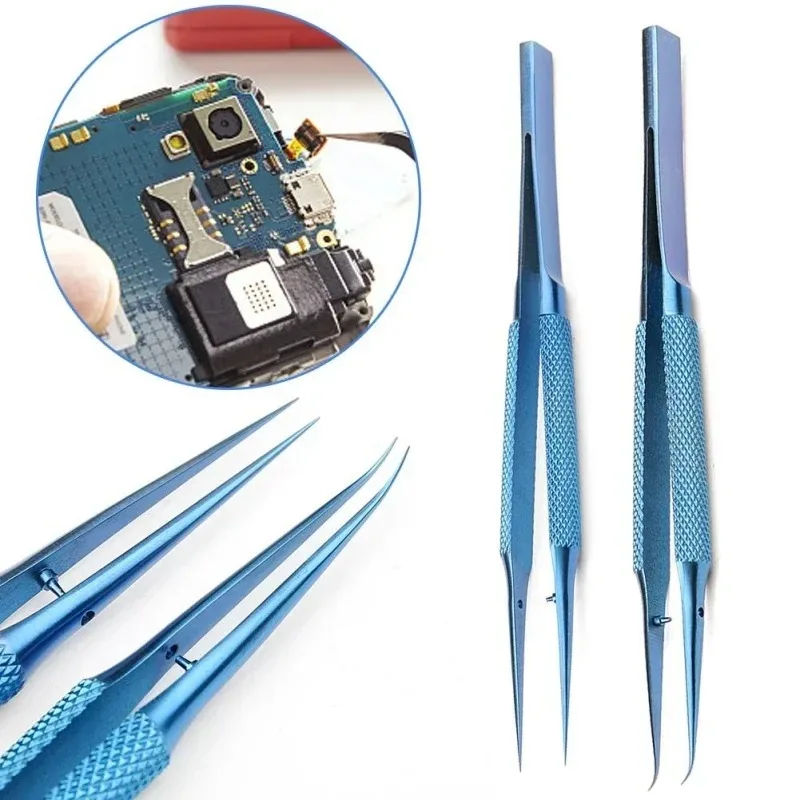 Pinça de Precisão em Liga de Titânio Profissional para Reparo de Placas-Mãe de Celulares, Antimagnética, para Eletrônicos e Linhas Finas