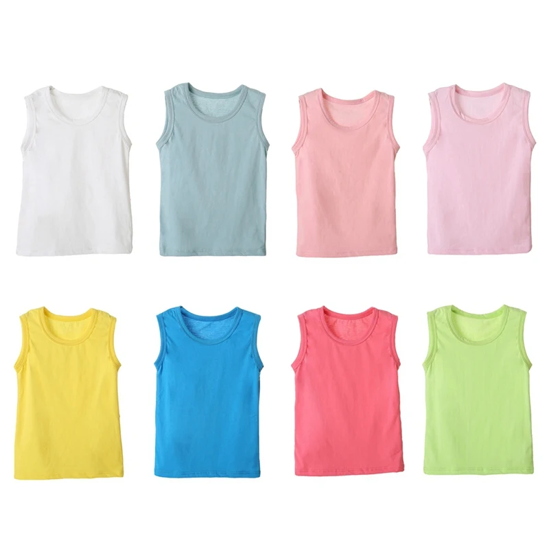 2-9T Summer Children Vest Kids Girls Boys Solid Color Tops Sleeveless Undershirts Tees Shirts White Cotton Breathable T Shirt