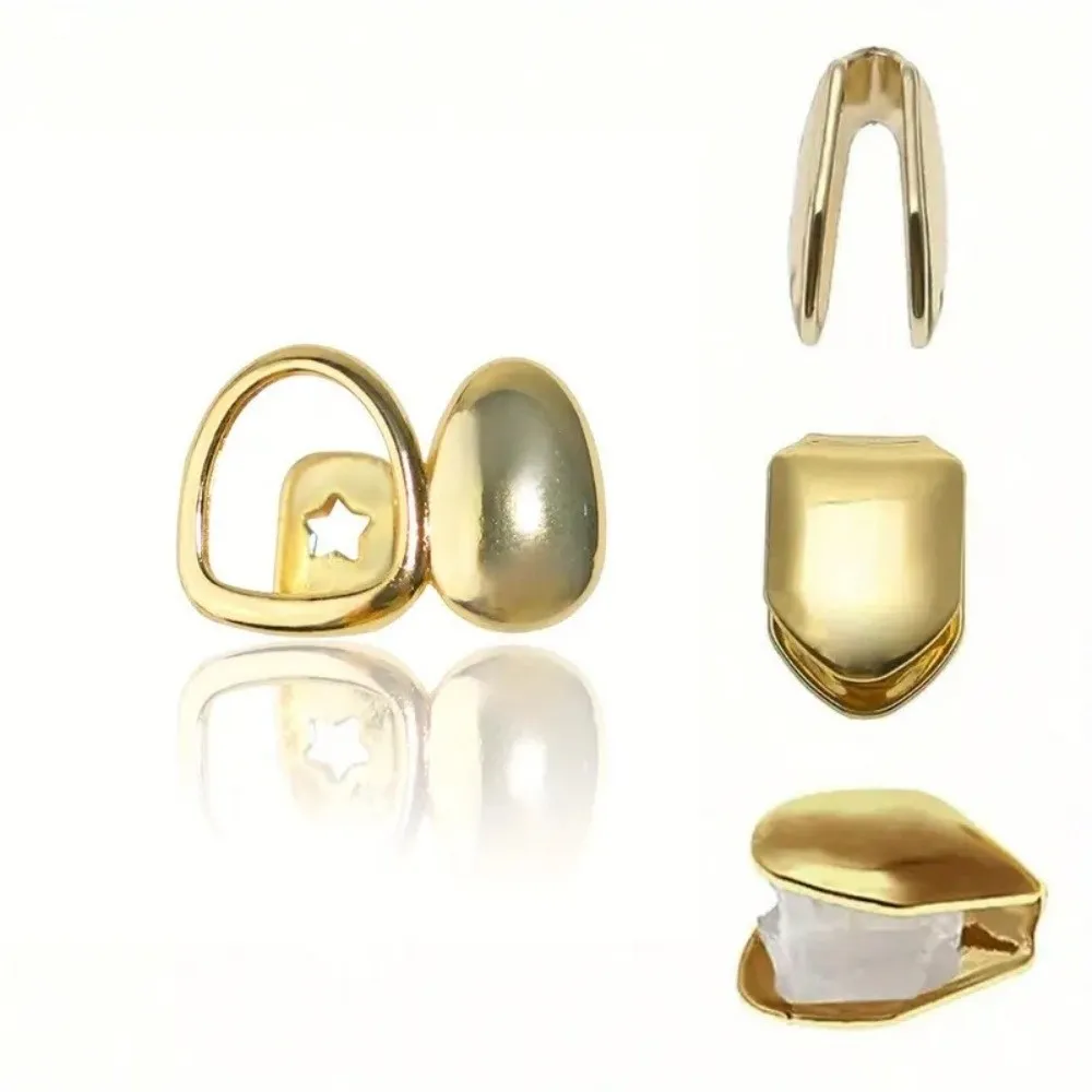 Punk Unique Hollow Out Teeth Grillz Geometric Glossy Open Face Tooth Caps Open Frame Vintage Temporary Teeth Grills Unisex