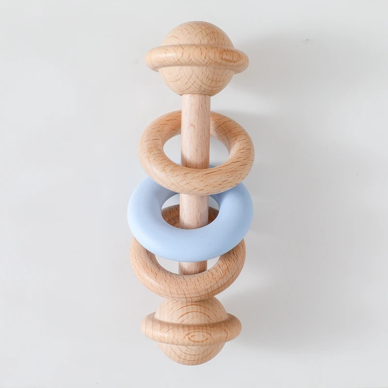 BPA-freie Babyspielzeuge Holzrasseln Silikon-Ringrasseln und Mobiles für Babys 0–12 Monate Sensorische Spielzeuge Holzbeißring Babygeschenke – Detail 6