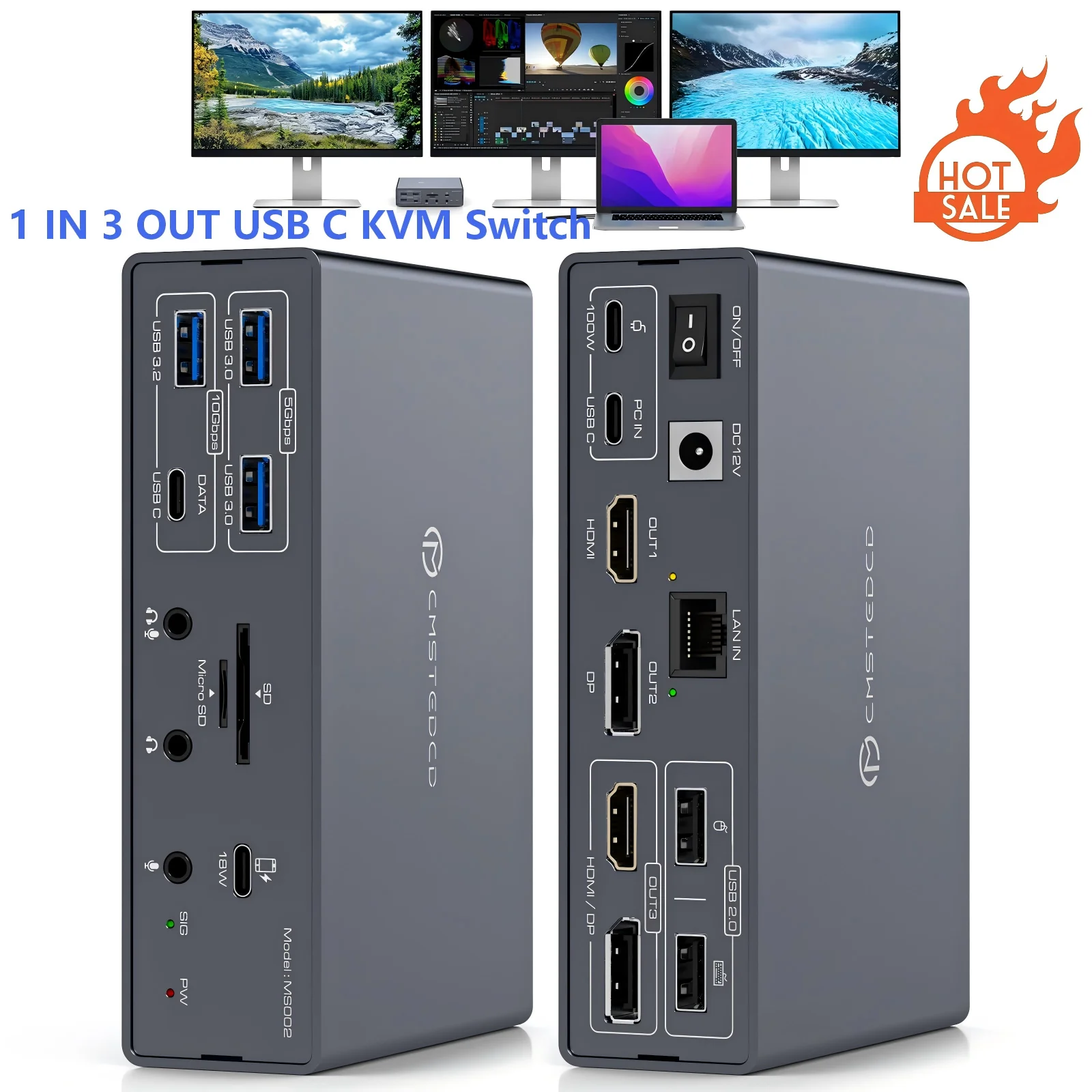 4K Displaylink Docking Station Triple Monitors for MacBook M1 M2 M3 M4/Windows, 19-in-1 USB3.0 USBC Laptop Dock 3 Monitors - Image 2