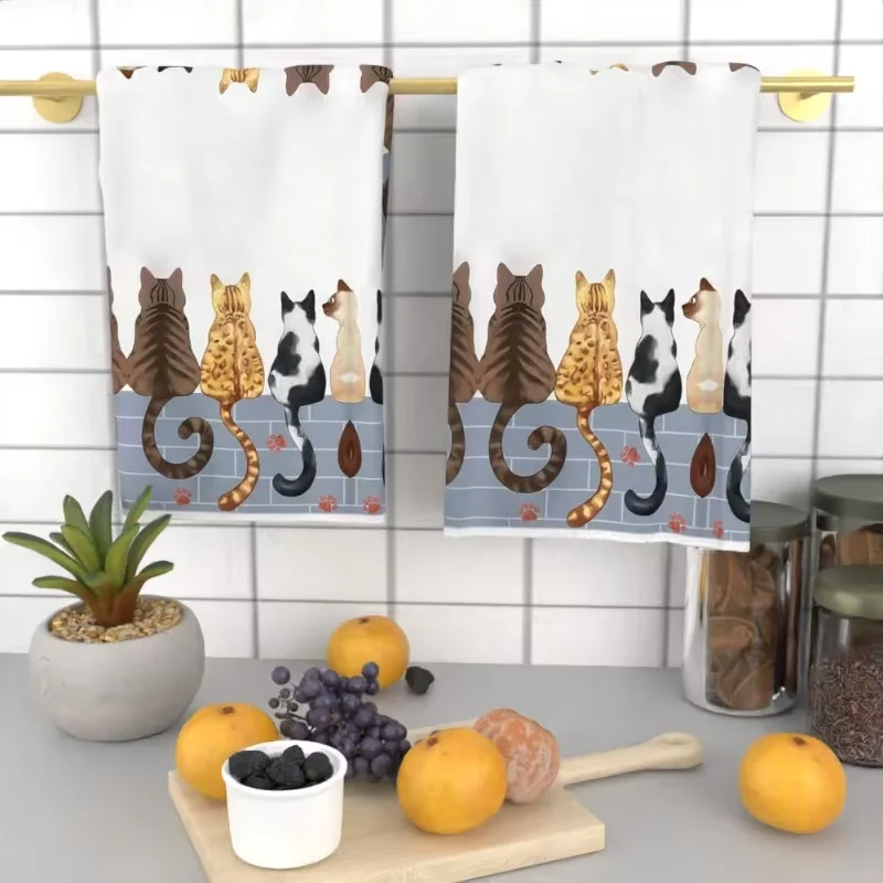 Paquete de 2 toallas con temática de gato: toallas de cocina con diseño de gato encantador, maravillosas toallas de baño con dibujos de gatos, divertidas toallas de plato con estampado de gato, regalo ideal para amantes de los gatos, toallas decorativas p