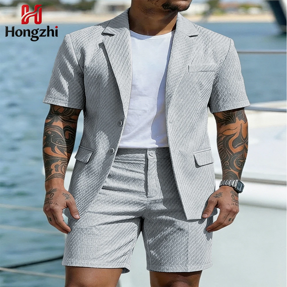 

European & British Style Men's Light Business Short-Sleeve Suit Two-piece Set, Summer Trendy Wear for Men-M250501
