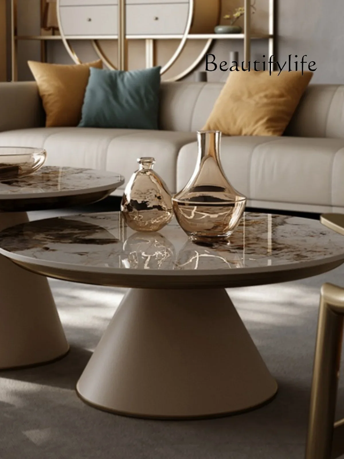 Light luxury modern size round rock slab coffee table Italian minimalist small apartment  home new high-end coffee table