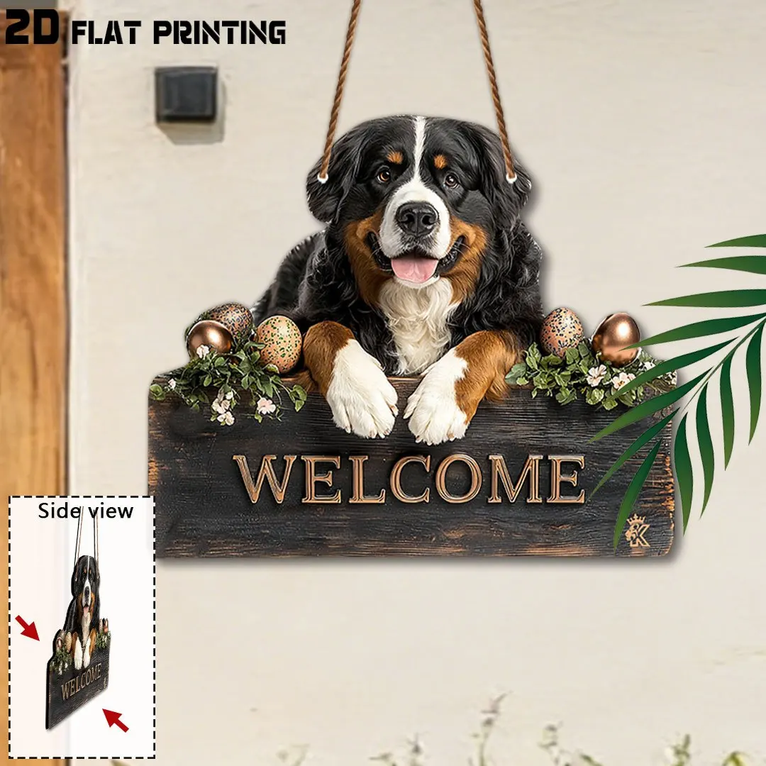 2D Flat,Bernese Mountain Dog Welcome Sign,Easter Gift Easter Decor, Cute Style Wall Decor, Gifts for Bernese Mountain Dog Lovers