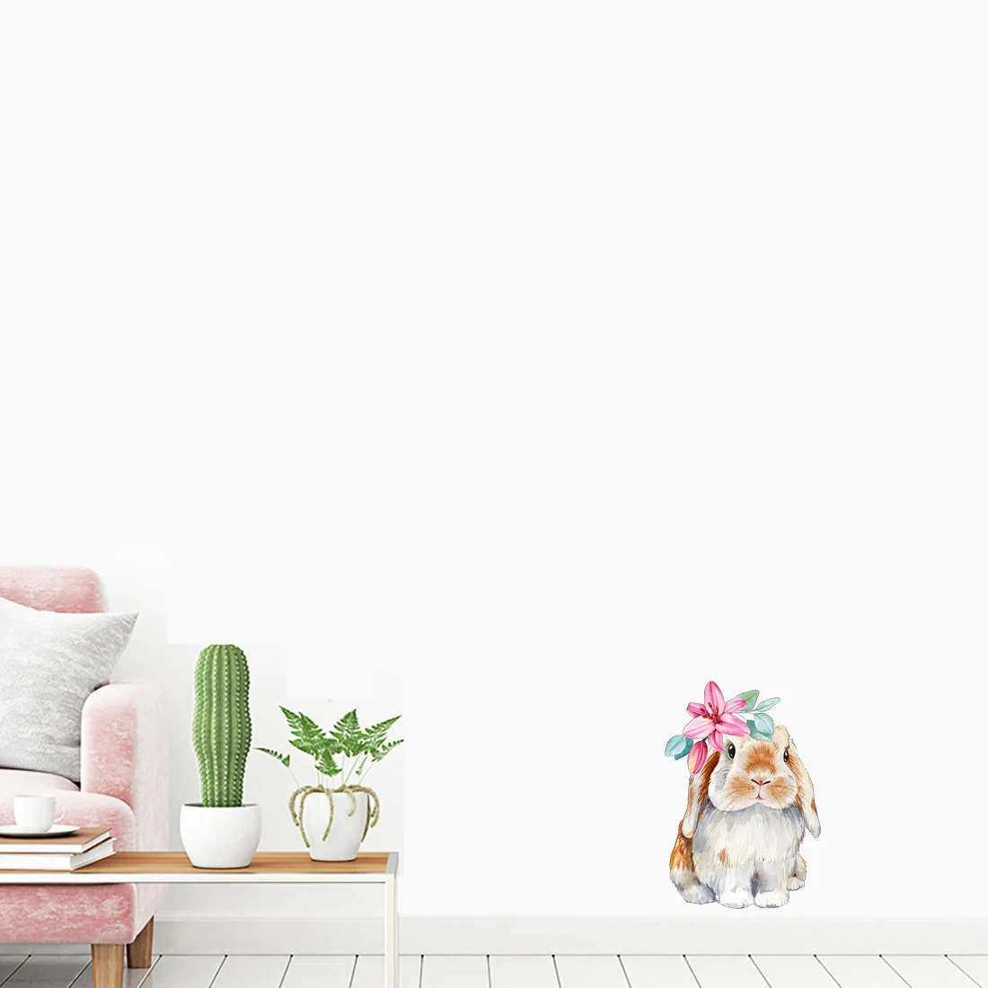 Three Ratels QD157 Cute watercolor rabbit hand drawn pastoral wall stickers for home decoration