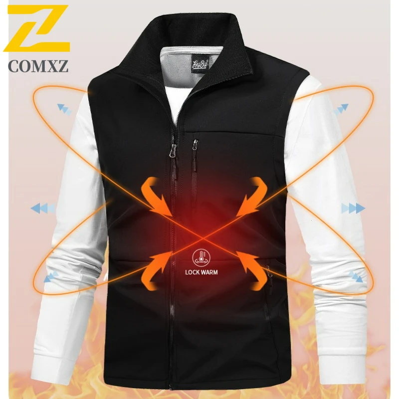 COMXZ Premium Softshell Vest 2025 Outdoor Sports Fleece Thermal Windproof Gilet Fashionable Thickened Techwear Sleeveless Jacket
