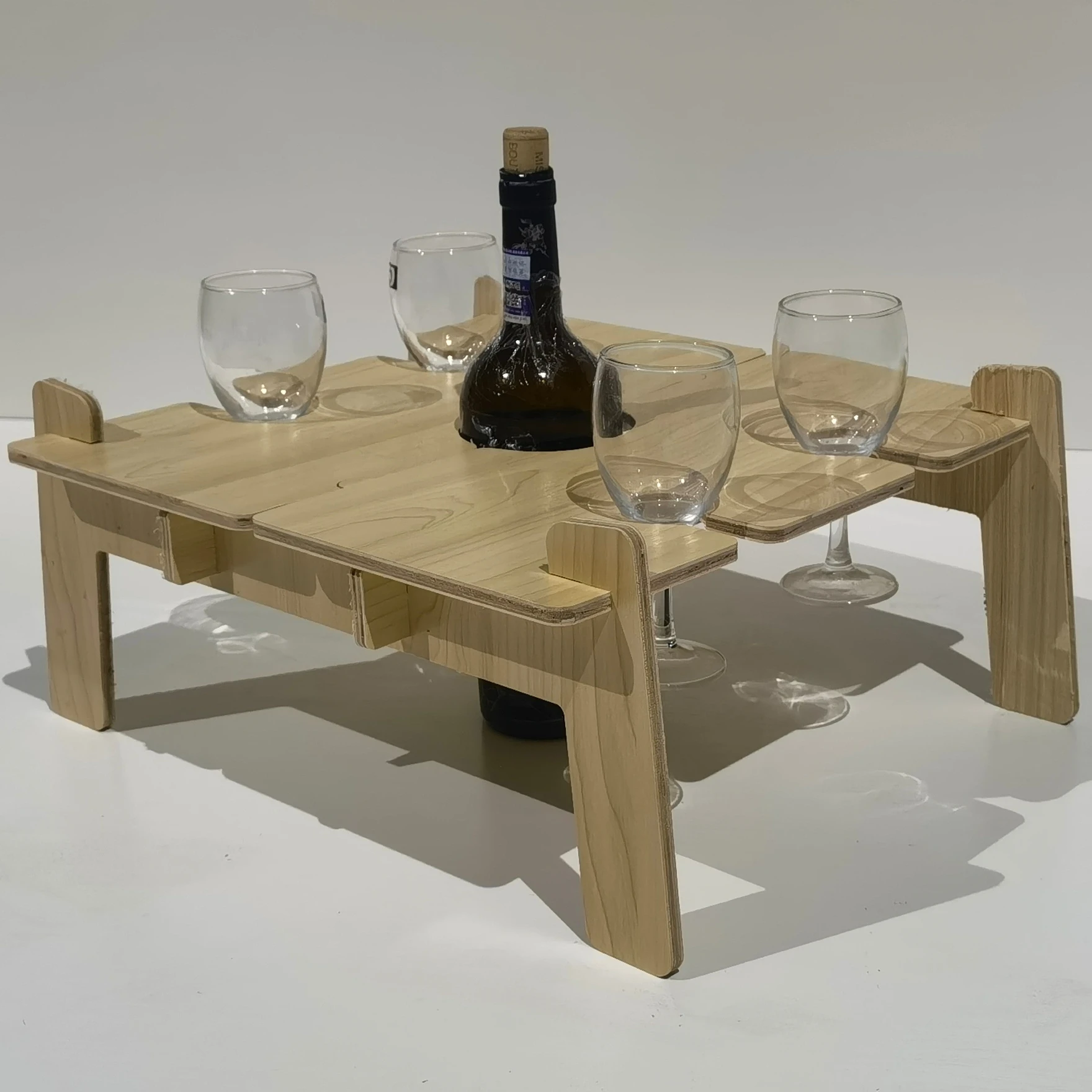 &c OEM Solid Birch Wood Foldable Portable Picnic Table Wine Cup Holders Waterproof Cushion Modern Design Outdoor Furniture Park