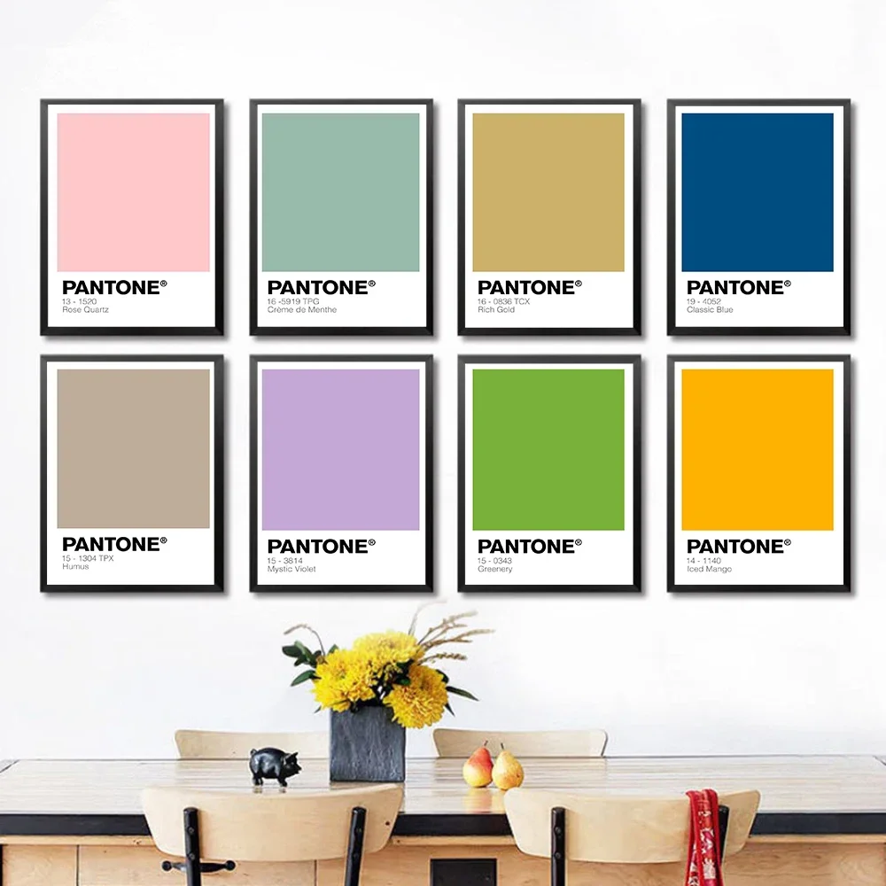 Modern Pantone Canvas Wall Art  Colorful Prints in Pink Yellow Green Blue Grey Red for Living Room Decor