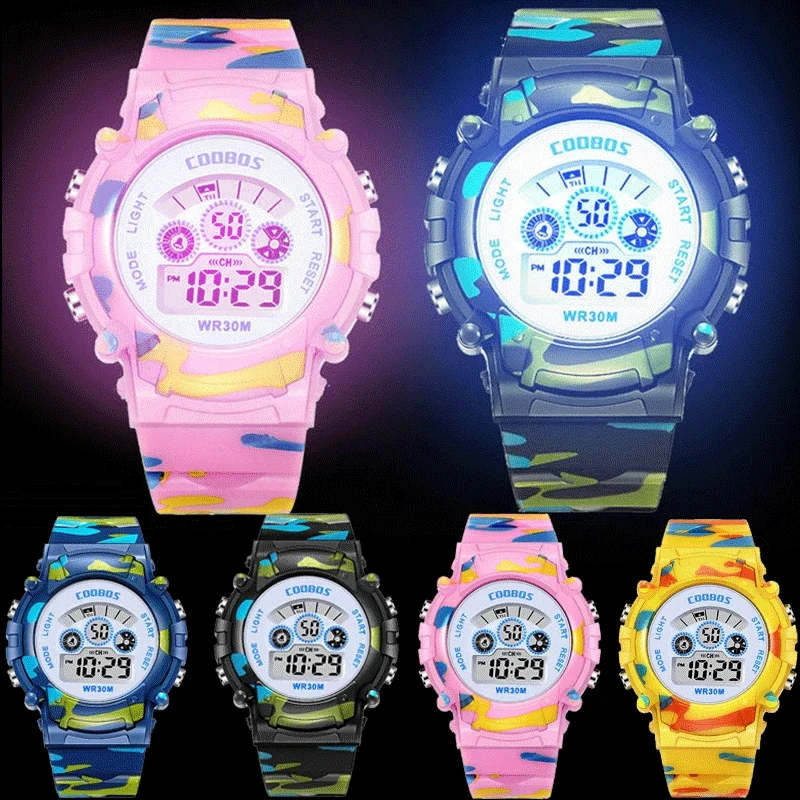 Children's Electronic Watches Color Luminous LED Flash Digital Waterproof Luminous Alarm Clocks Watch for Boys Girls Clock