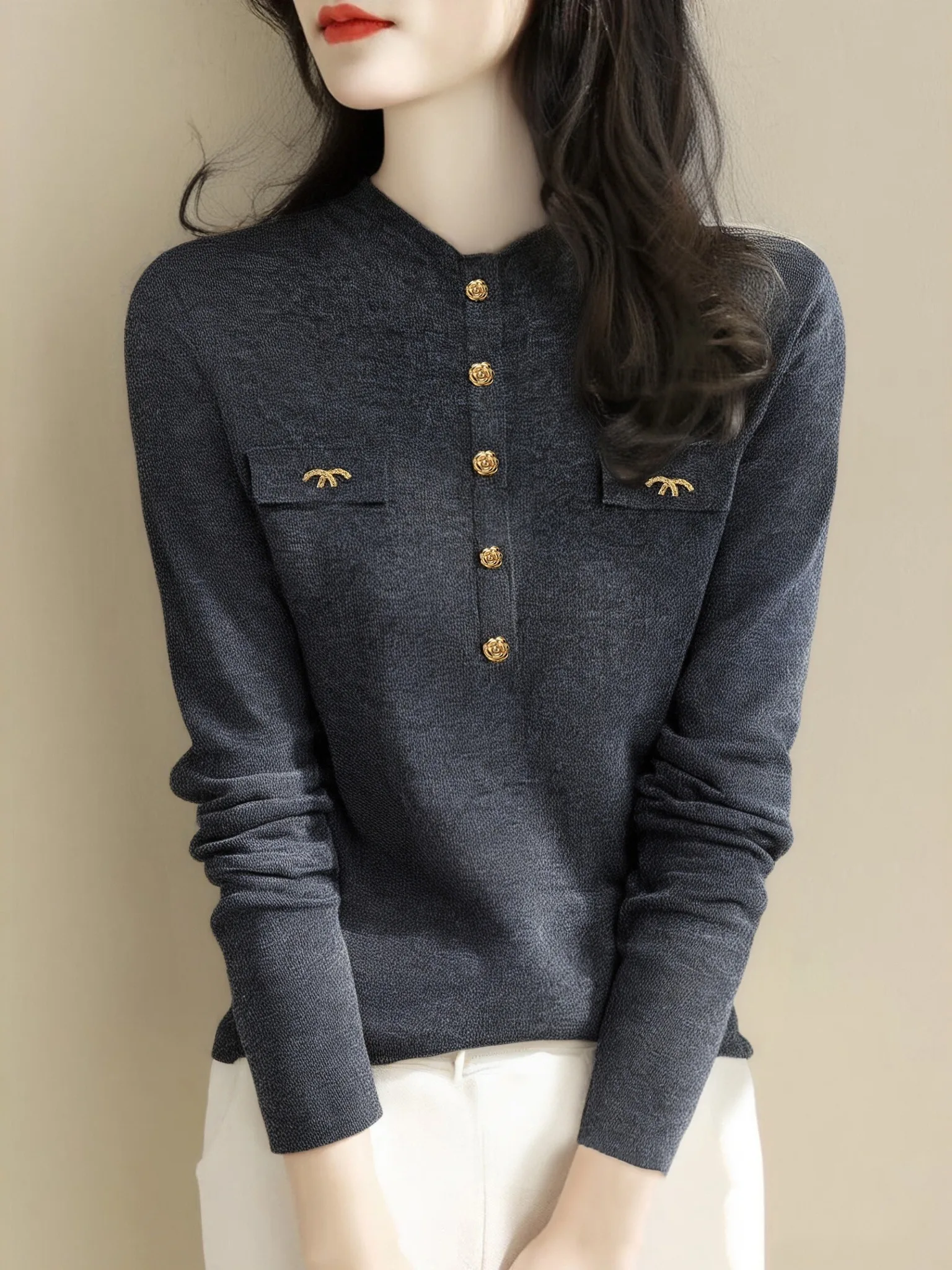 

Retro Sle Long Sve Knitted Sweater Pure Color Fragile Sle Women's Faion Spring Summer Autumn Seasonal Color Kn...