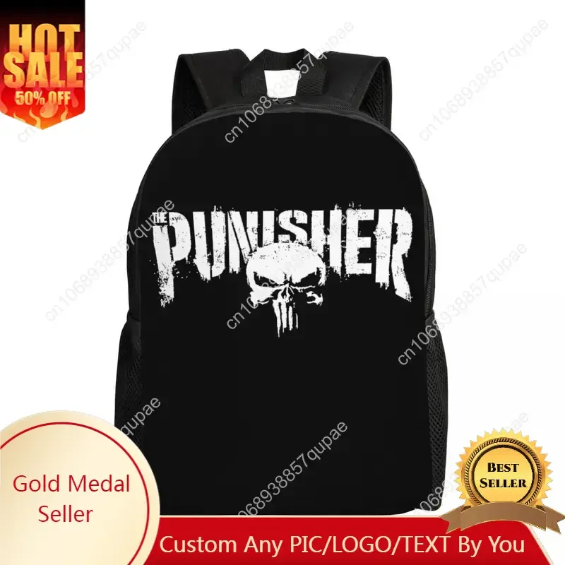 

Customized Superhero Backpack Men Women Basic Bookbag for College School Punisher Skull Symbol Bags