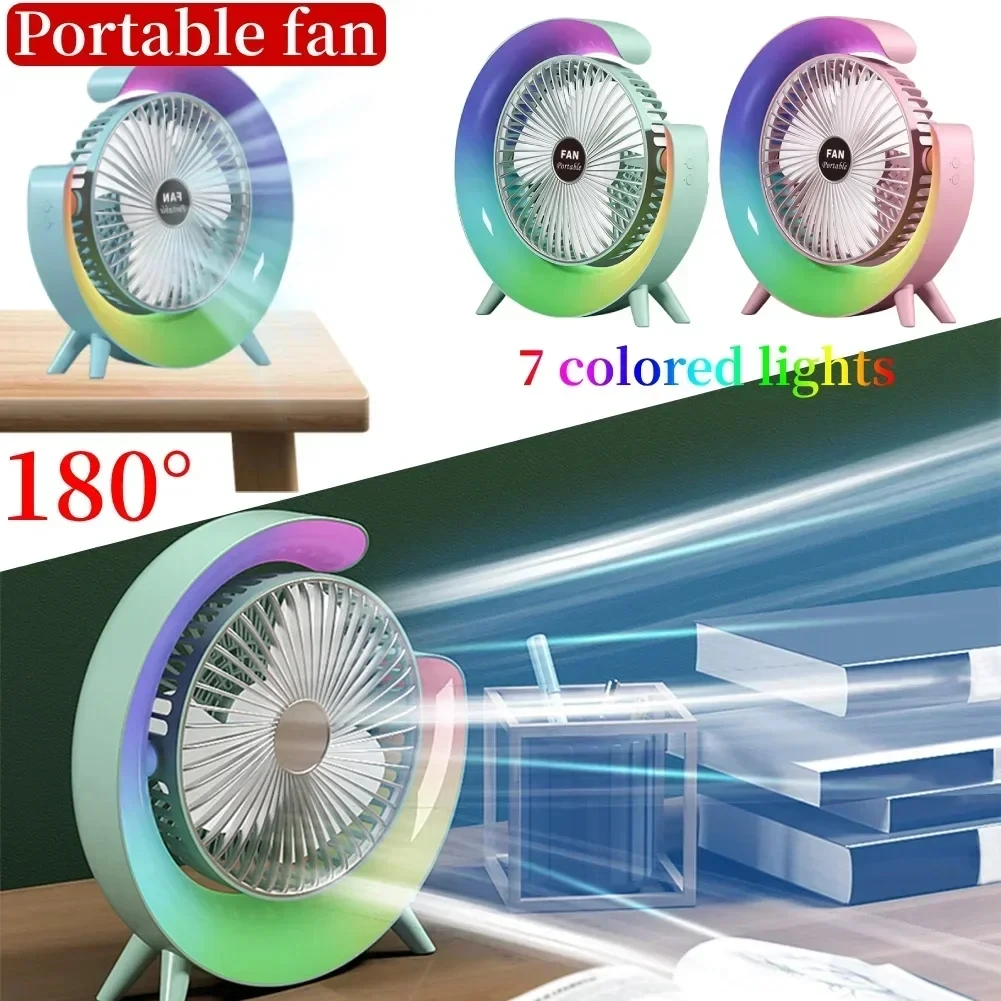 Portable Fan USB Rechargeable Fan LED 7 Colors Electric fan Adjustable summer Camping fans 3 Speeds mini Fan for xiaomi Fan