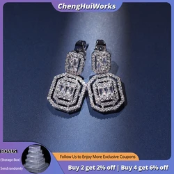 2026 New Full Ziron Drop Hanging Earrings for Women Silver Plated Geometric Dangle Earring for Bride Friends Teachers Ladies
