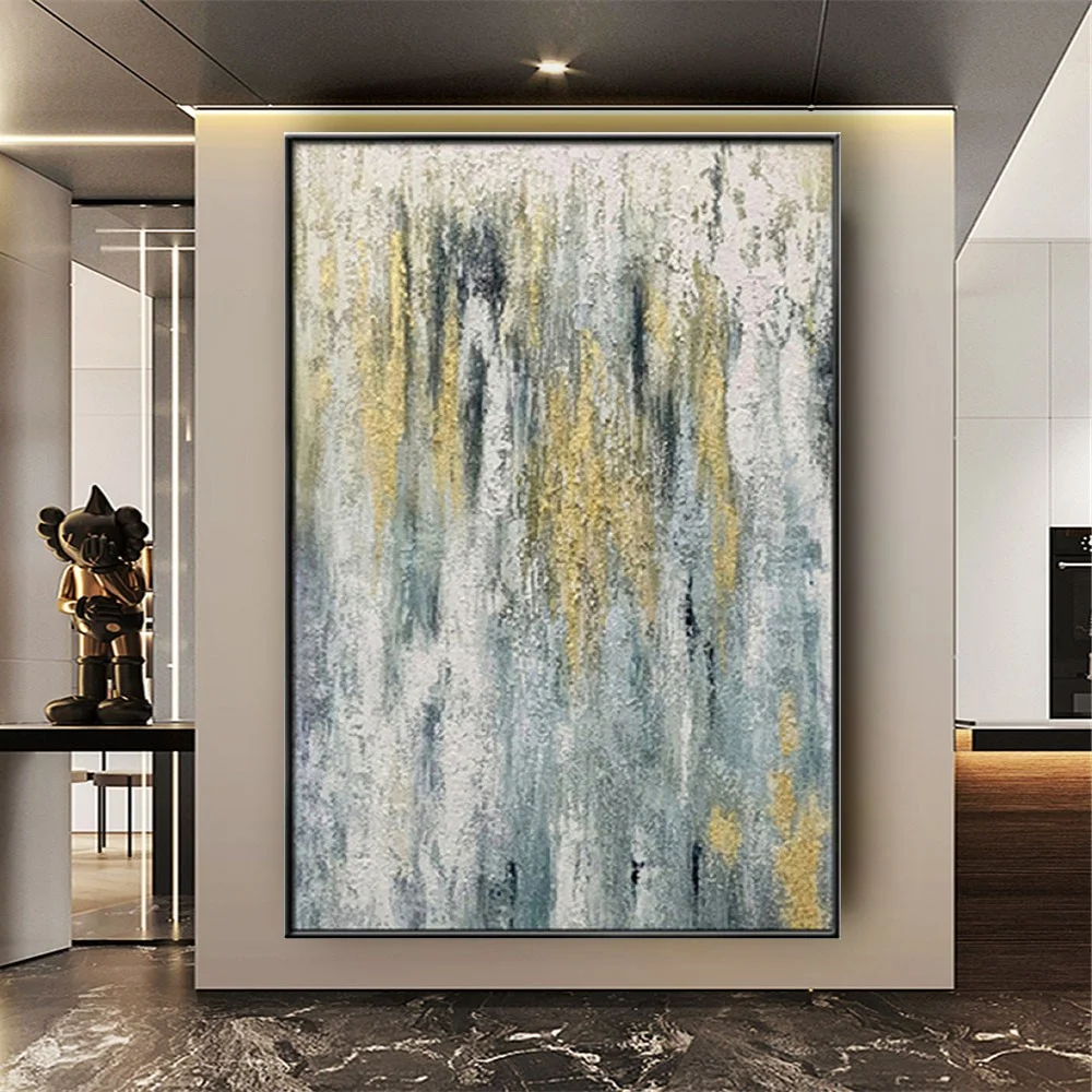 

Nordic Modern Oil Painting On Canvas Abstract Gemoetric Grey With Gold Poster Wall Art Picture For Living Room Home Decor Image