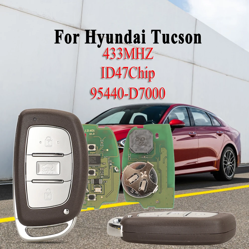 Jingyuqin 3 Buttons New Smart Remote Car Key Fob 433 MHz 95440-D7000 ID47 Chip For Hyundai Tucson 2019