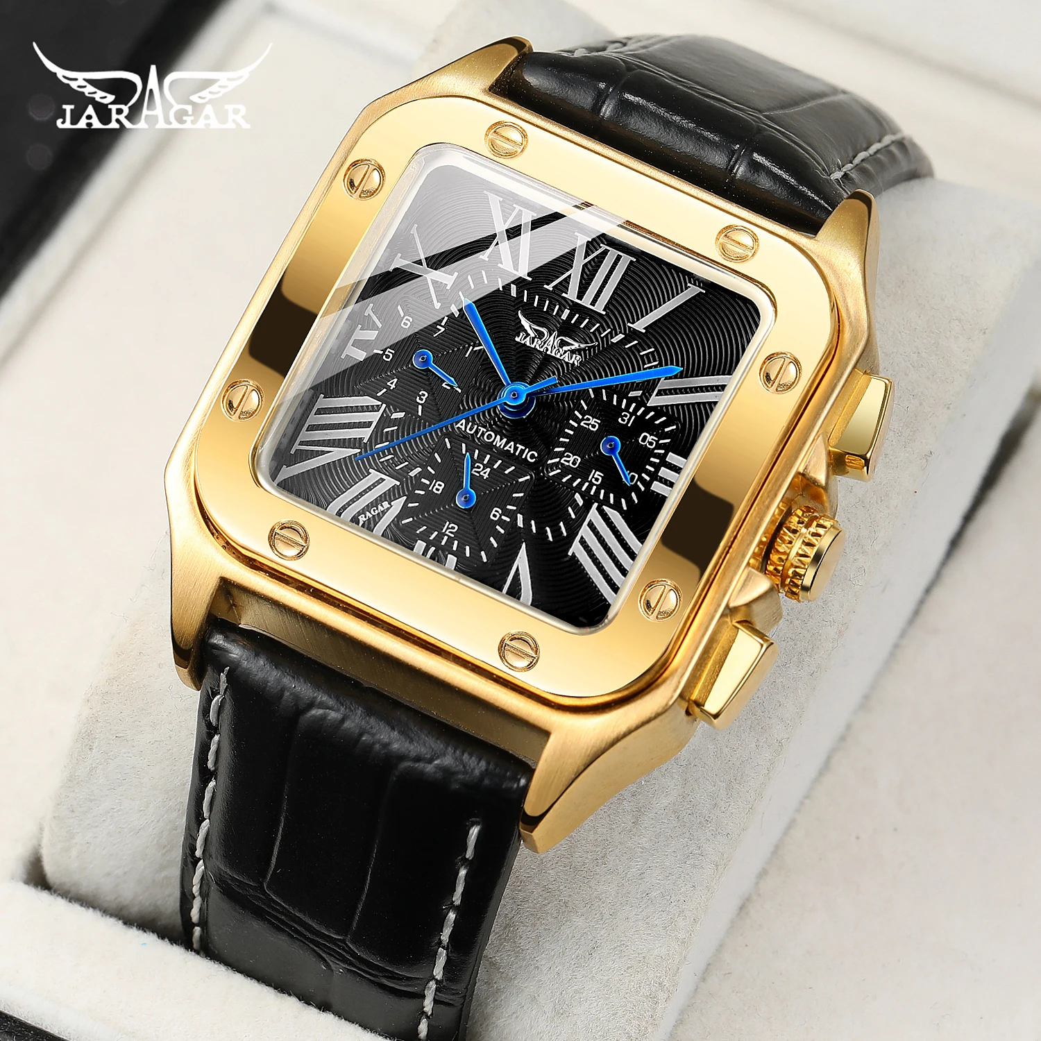 

Forsining Man's Watch Fashion Automatic Mechanical Reloj Square Leather Strap Waterproof WatchesTop Brand Luxury Gold Clock