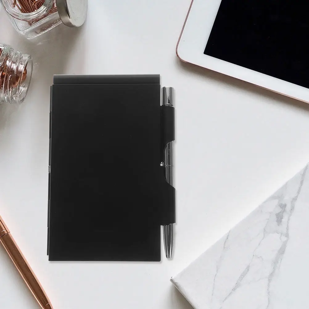 2Sets Stylish Aluminum Alloy Notebook Small Notepad with Pen Holder Compact Multi-Function Planning Pads for Students Teachers