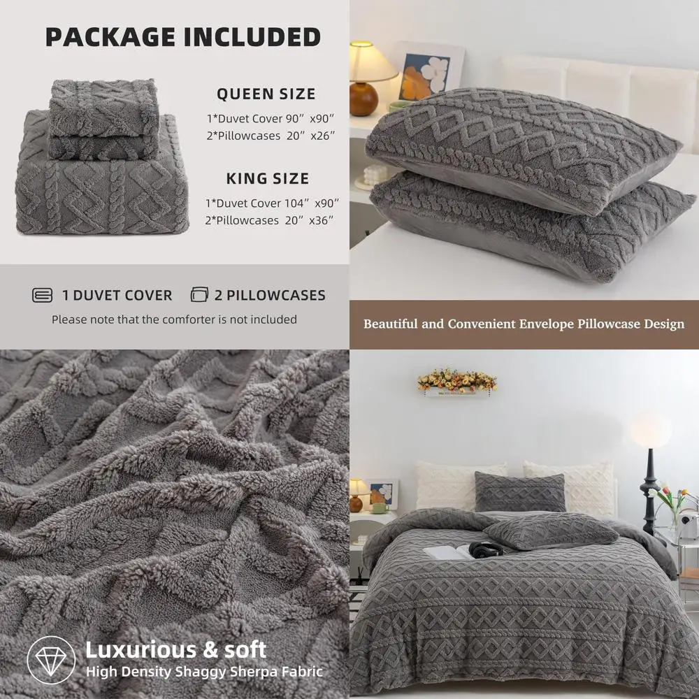 

Комплект постельного белья Queen Size: 3 предмета из плюшевого велюра и шерпы с 2 наволочками