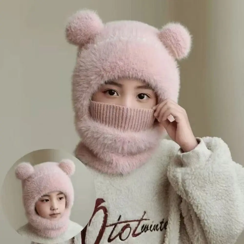 Coldproof Scarf Mask Integrated Hat 4 in1 Warm Lining Children Windproof Hooded Hat Plush Soft Neck Warmer Kids Windproof Hood
