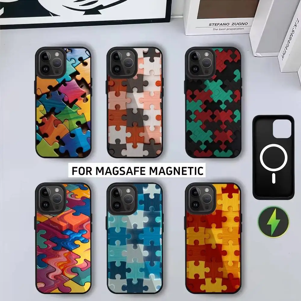 

I-Irregular p-puzzle Phone Case For iPhone17,16,15,14,13,12,11 Plus,Pro Magnetic For Magsafe Wireless Charging