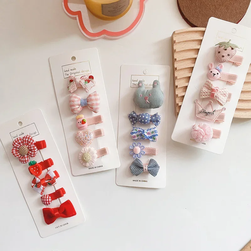 5pcs/set Baby Girls Cute Princess Hairpins Headband Bow Flower Korean Hair Pins Clips for Children Mini Soft Kids Accessories