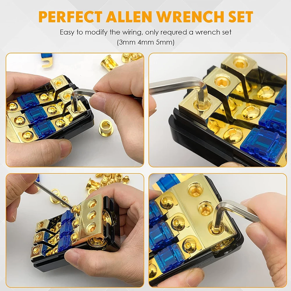2-Wege-Mini-ANL-Sicherungshalter, Kupfer 0/2/4 Gauge auf 4/6/8 Gauge 60 Ampere Sicherungsverteilerblock für Auto-LKW-Audio-Stereo-Verstärker – Detail 6