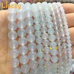 Natural stone White Blue Chalcedony Smooth Beads For Jewelry Making DIY Rings Necklace Accessories 15