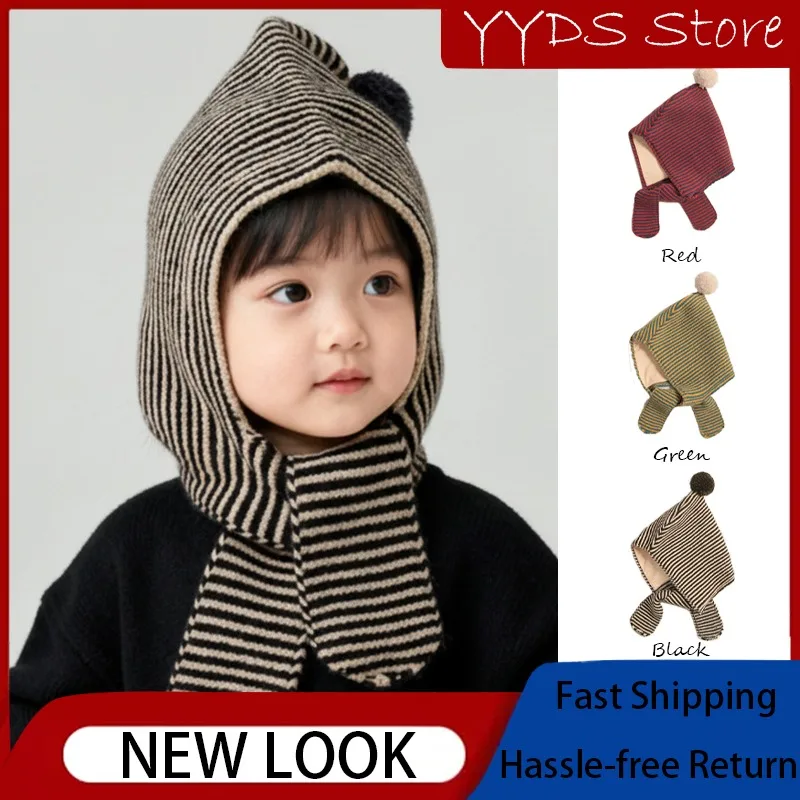 

Kids Autumn-Winter Warm Thick Knit Hat Scarf Set - Unisex Baby Windproof Earflap 2-in-1 Cozy Headwear