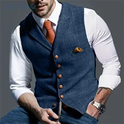 Men's Vests Tweed Suit Business Clothing for Men Striped Waistcoat Punk Vest Groomman Wedding Jacket Bleazer