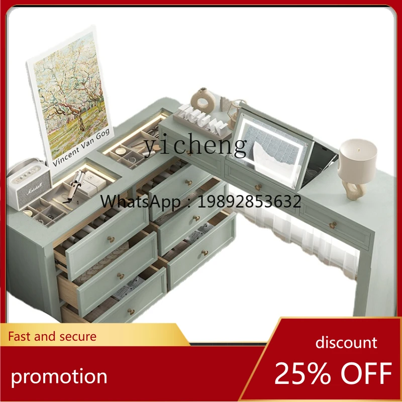 

CZ Dressing Table Storage Cabinet Integrated Master Bedroom Cloakroom Jewelry Cabinet with Light Nail Table Retractable