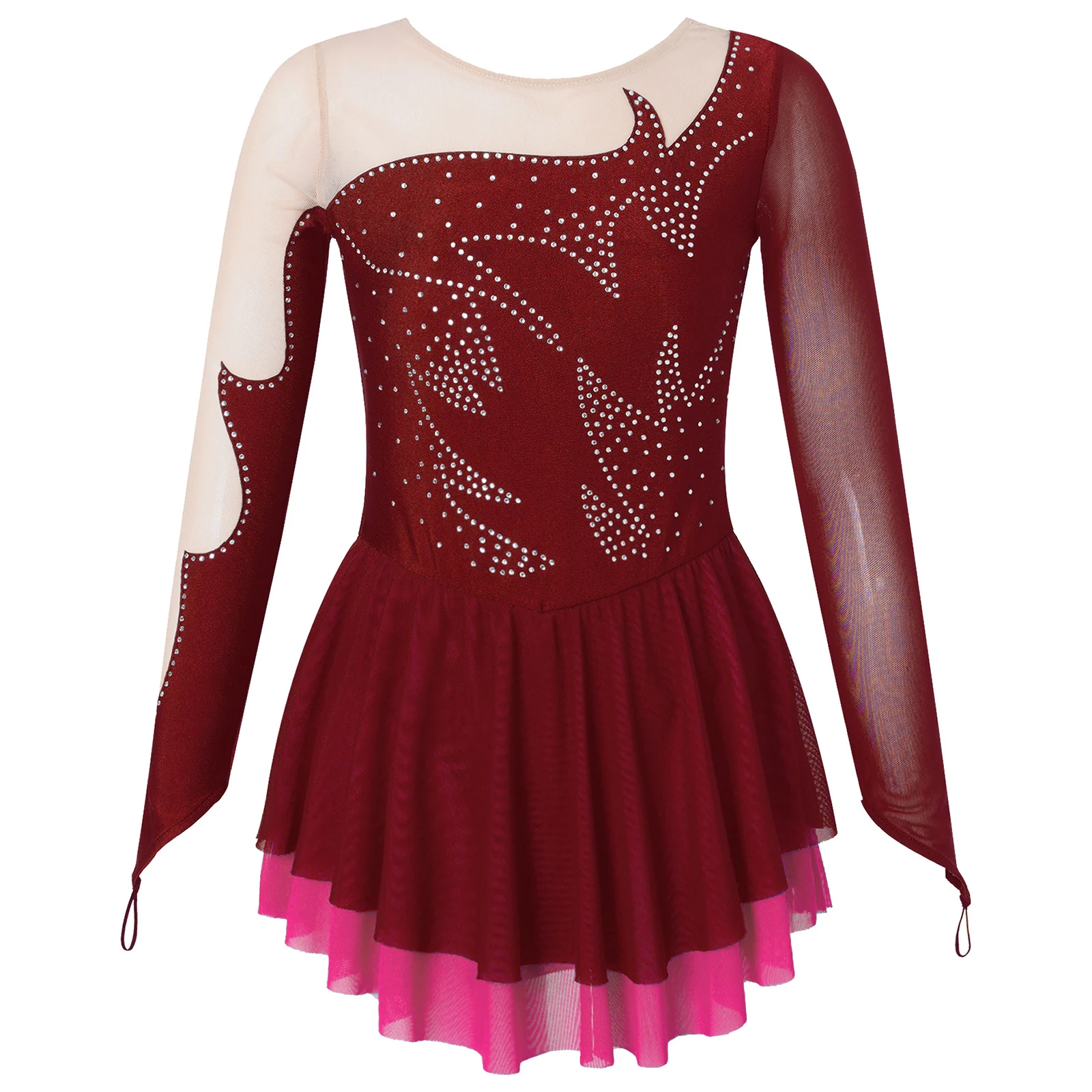 

Kids Girls Figure Skating Dancewear Sparkly Rhinestone Mesh Splice Ballet Gymnastics Leotard Dress Ballerina Performance Costume