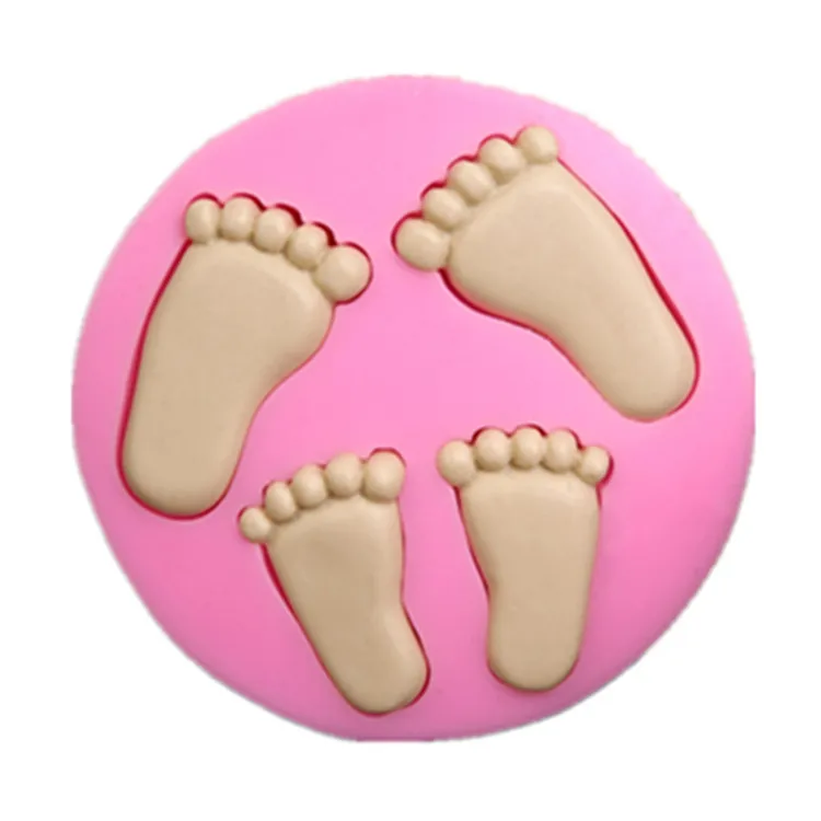 Cute Silicone Baby Foot Mold For Cake Decoration Fondant 3D Feet Mould Moldes De Silicone Baking Pink Cake Decorating Tools D026