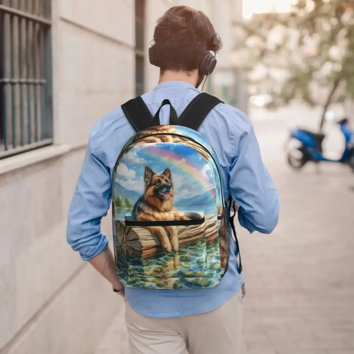 German Shepherd Oil Painting Backpack Boys Girls BookBag Children School Bag Laptop Shoulder Bags for Men Women